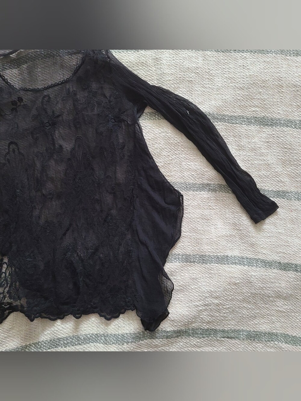 Black Sheer Embroidered Long-Sleeve Top - Picture 9 of 16